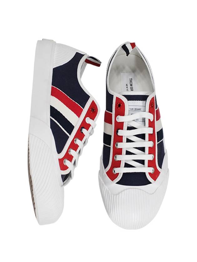 Diagonal Striped Canvas Low-Top Sneakers Navy White - THOM BROWNE - BALAAN 2