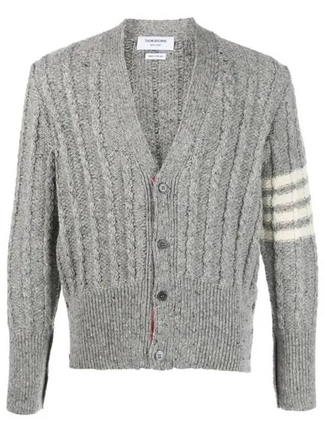 Donegal Twist Cable 4 Bar Classic V Neck Cardigan Light Grey - THOM BROWNE - BALAAN 2