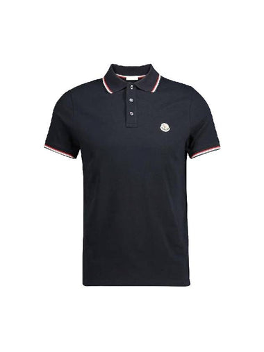 Stripe Trimming Logo Short Sleeve Polo Shirt Navy - MONCLER - BALAAN 1