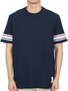 Textured Cotton Stripe Short Sleeve T-Shirt Navy - THOM BROWNE - BALAAN 4