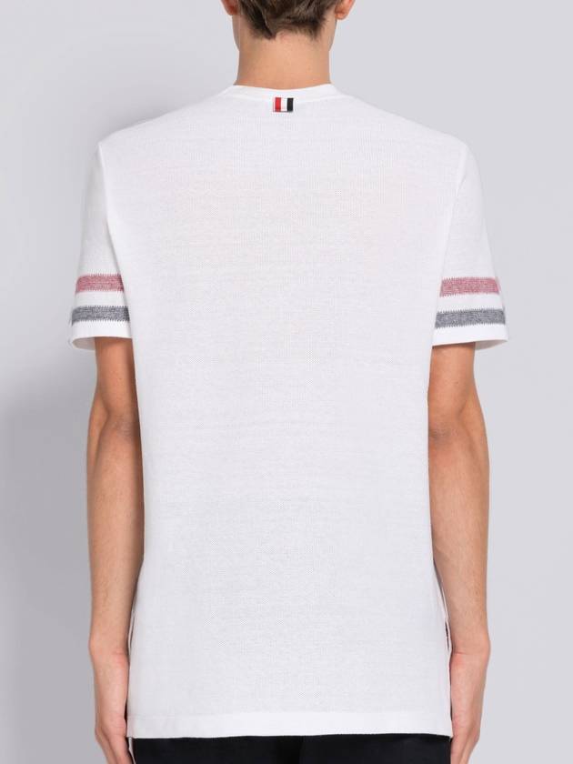 Textured Cotton Stripe Short Sleeve T-Shirt White - THOM BROWNE - BALAAN 10