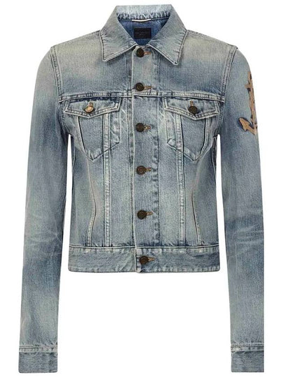 Anchor Embroidered Denim Jacket Blue - SAINT LAURENT - BALAAN 2