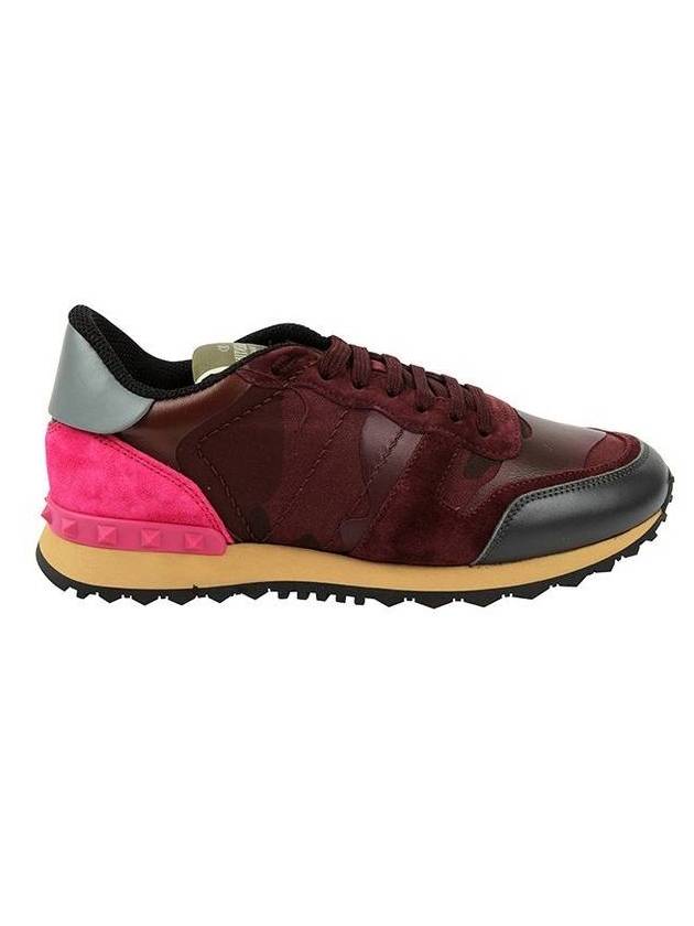 Rockstud Camouflage Low Top Sneakers Burgundy - VALENTINO - BALAAN 1