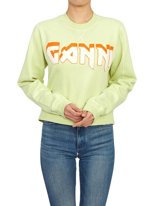 Isoli Logo Print Crew Neck Sweatshirt Green - GANNI - BALAAN.