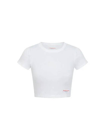 Logo Label Ribbed Crop T Shirt White - ALEXANDER WANG - BALAAN 1