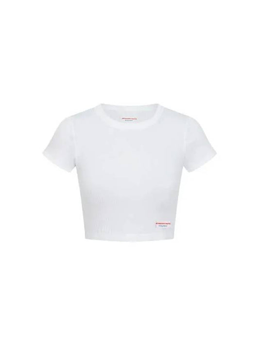 Logo Label Ribbed Crop T Shirt White - ALEXANDER WANG - BALAAN 1