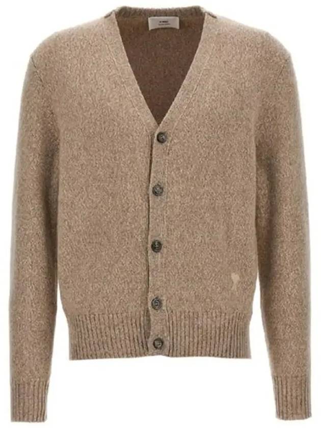 Heart Logo V-Neck Cashmere Cardigan Heather Champagne - AMI - BALAAN 4