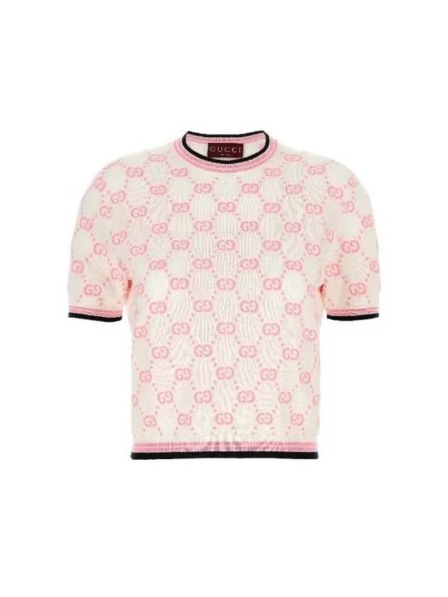 GG Intarsia Cotton Crewneck Short Sleeve T-Shirt Pink - GUCCI - BALAAN 2