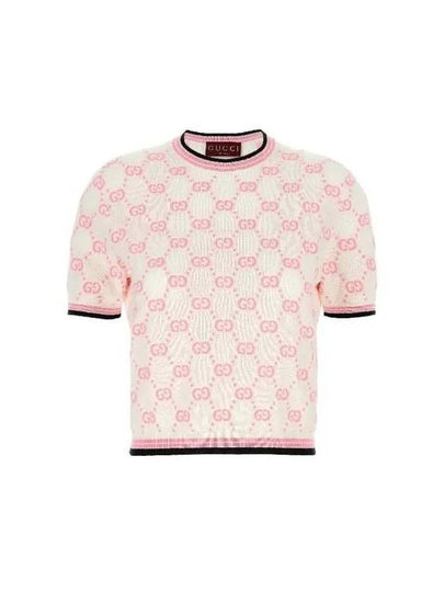 GG Intarsia Cotton Crewneck Short Sleeve T-Shirt Pink - GUCCI - BALAAN 2