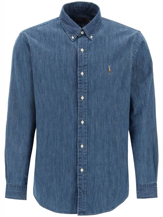 Men's Denim Custom Fit Long Sleeve Shirt Blue - POLO RALPH LAUREN - BALAAN 2