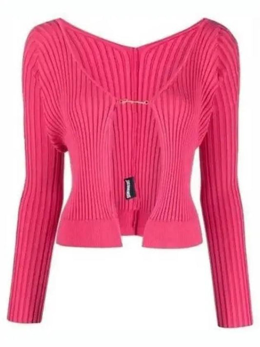 La Maille Pralu Longue Micro Charm Logo Cardigan Pink - JACQUEMUS - BALAAN 2