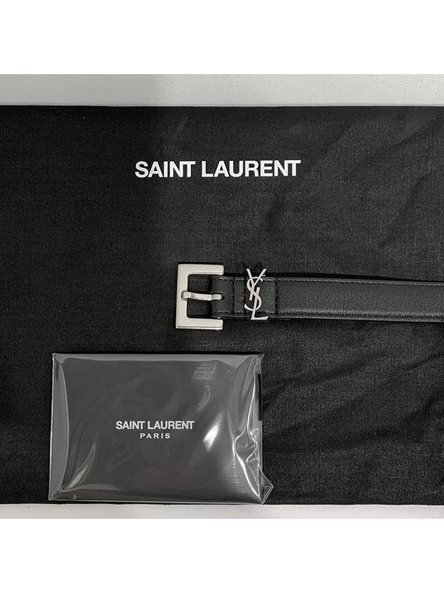 Women's Monogram Square Grain Leather Belt Black - SAINT LAURENT - BALAAN 3