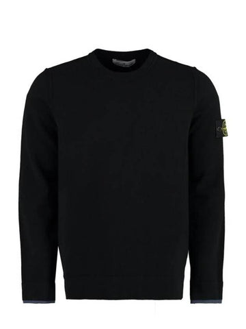 Logo Patch Crew Neck Knit Top Black - STONE ISLAND - BALAAN 1