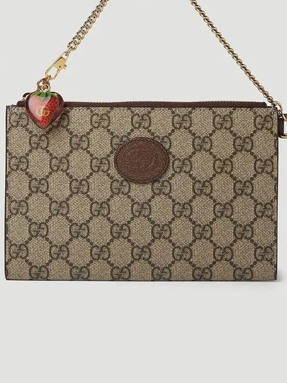 Double G Logo Patch Strawberry Clutch Bag Beige Brown - GUCCI - BALAAN 2