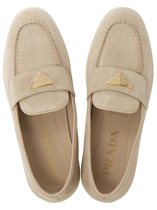 Triangle Logo Suede Leather Loafer Desert Beige - PRADA - BALAAN 3