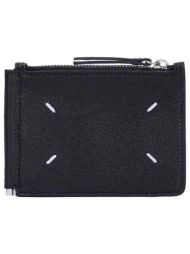 Stitched Zipper Card Holder Black Wallet - MAISON MARGIELA - BALAAN 1