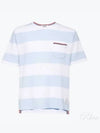 Men's Rugby Striped Pick Pocket Short Sleeve T-Shirt Light Blue White - THOM BROWNE - BALAAN 2