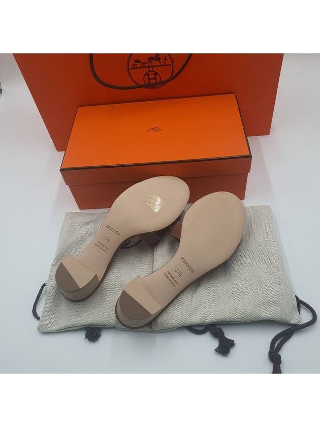 Oasis Calfskin Slipper Heels Gold Piqures Ecrues - HERMES - BALAAN 7