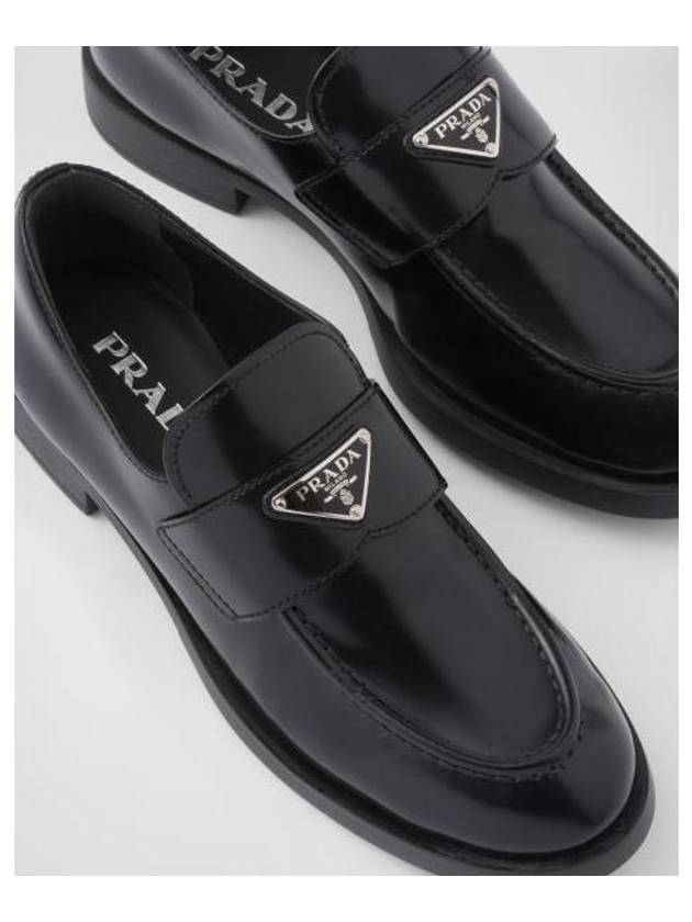 Triangle Logo Brush Leather Loafers Black - PRADA - BALAAN 6