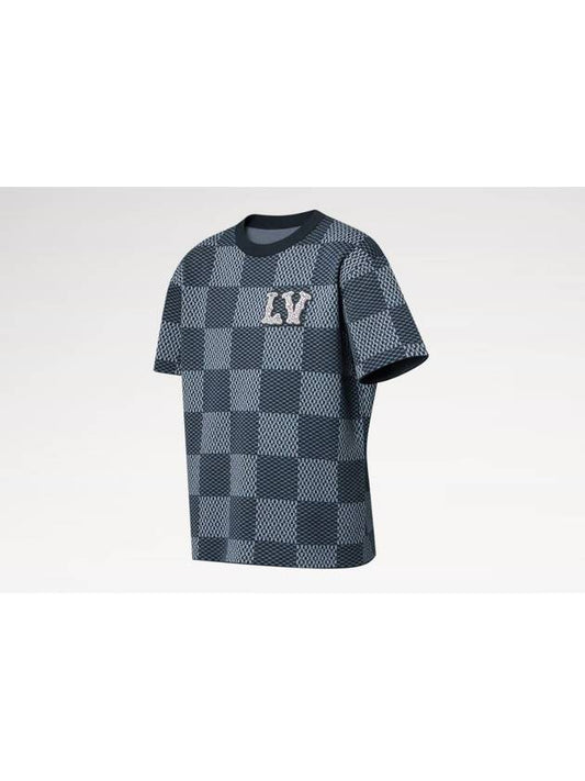 1AGHTG Damier short sleeved crew neck with LV crystal patch - LOUIS VUITTON - BALAAN 2