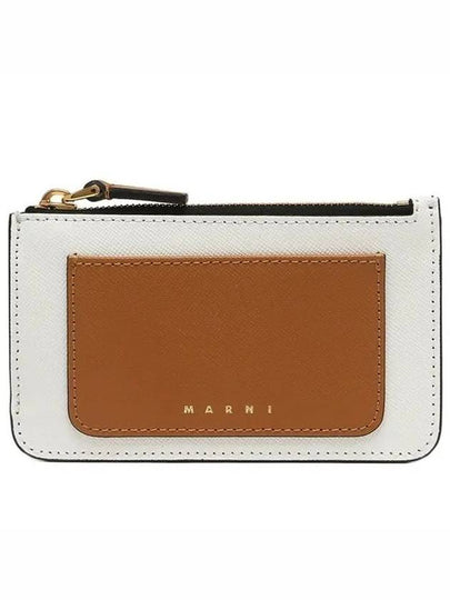 Saffiano Two-Tone Zipper Card Wallet Liliy White Dijon - MARNI - BALAAN 2