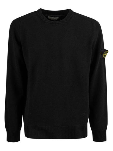 Men's Waffen Patch Round Neck Knit Top Black - STONE ISLAND - BALAAN 1