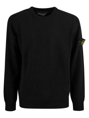 Men's Wappen Patch Round Neck Knit Top Black - STONE ISLAND - BALAAN 1