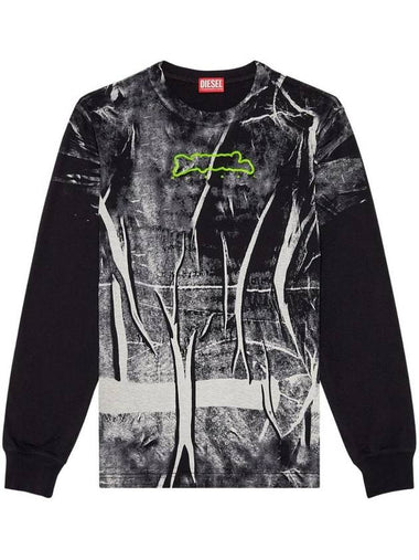 T-Just-Ls-N Crease Effect Print Long Sleeve T-Shirt Black White - DIESEL - BALAAN 1