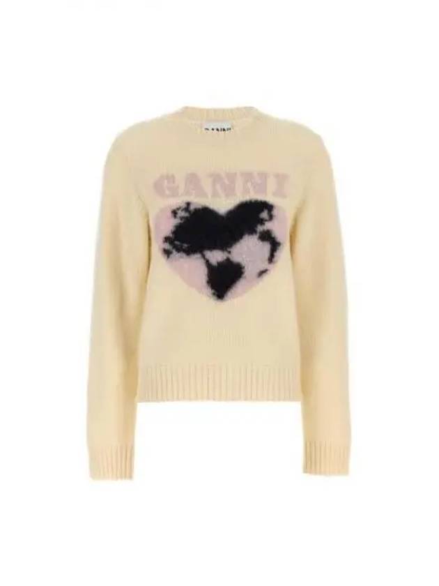 Heart Intarsia Knit Top Egret - GANNI - BALAAN 2