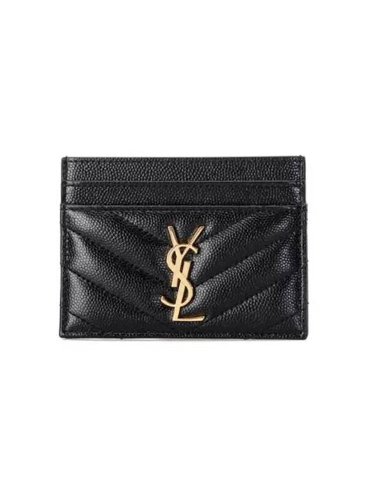 Gold Hardware Matelasse Caviar Leather Card Wallet Black - SAINT LAURENT - BALAAN 2