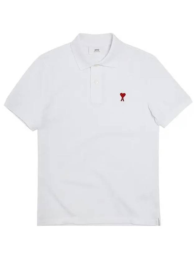 Heart Logo Polo Shirt White - AMI - BALAAN 2