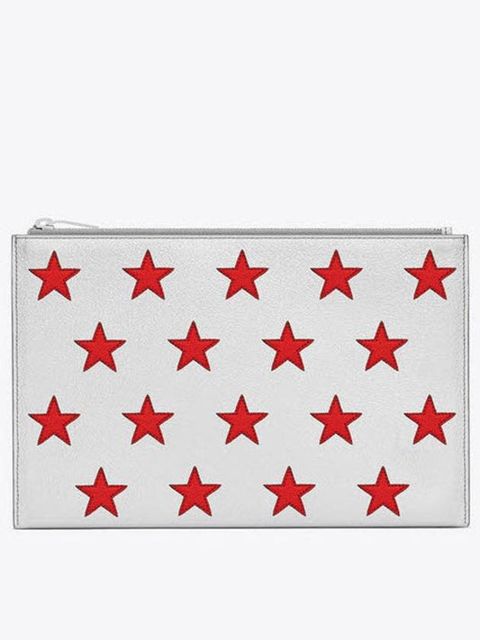 Red Star Point Clutch Bag Silver - SAINT LAURENT - BALAAN 2