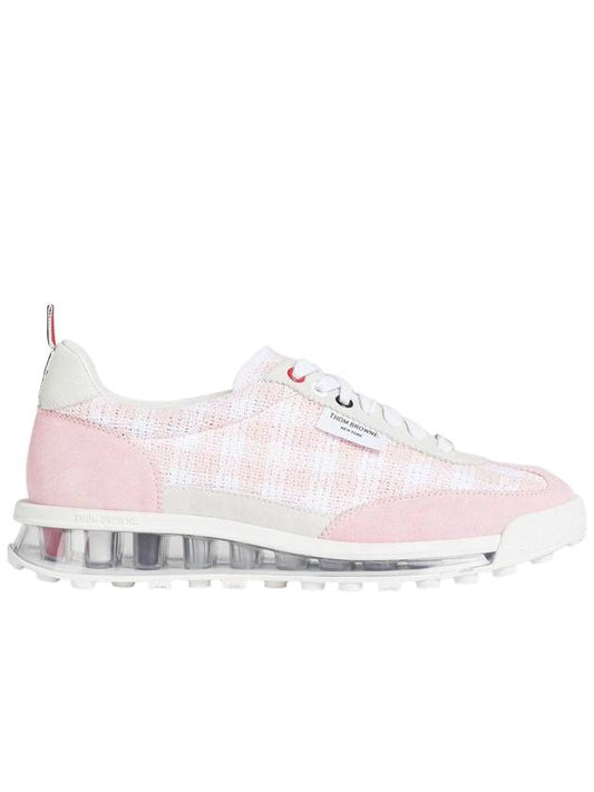Gingham Boucle Clear Sole Tech Runner Low Top Sneakers Light Pink - THOM BROWNE - BALAAN 1