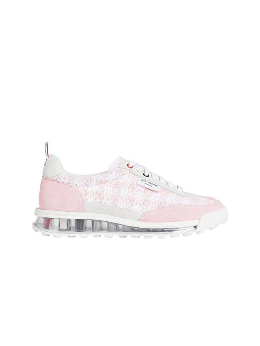 Gingham Boucle Clear Sole Tech Runner Low Top Sneakers Light Pink - THOM BROWNE - BALAAN 1