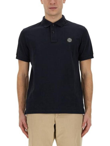 Pique Stretch Cotton Short Sleeve Polo Shirt Navy - STONE ISLAND - BALAAN 1