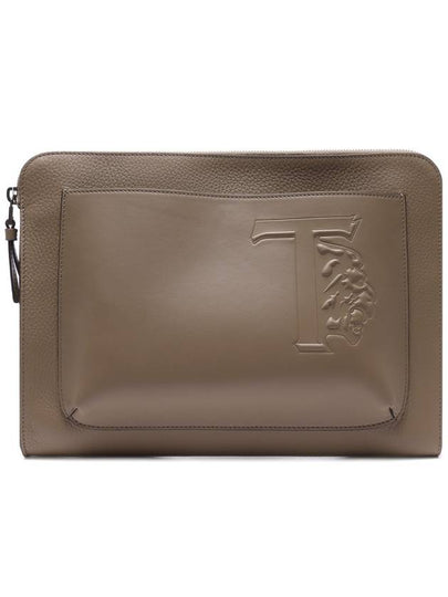 T Monogram Leather Clutch Bag Dark Beige - TOD'S - BALAAN 2