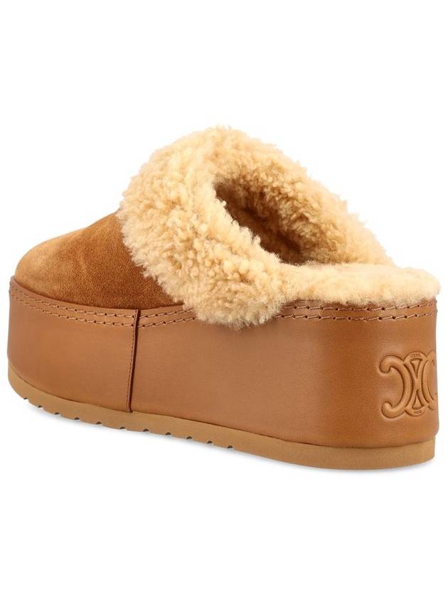 Dana Suede Calfskin Shearling Wedge Mules Cognac - CELINE - BALAAN 4