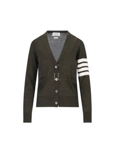 Sustainable Fine Merino Wool 4-Bar Relaxed Fit V-Neck Cardigan Dark Green - THOM BROWNE - BALAAN 2