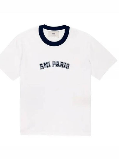 Logo Print Crewneck Cotton Short Sleeve T-Shirt White - AMI - BALAAN 2