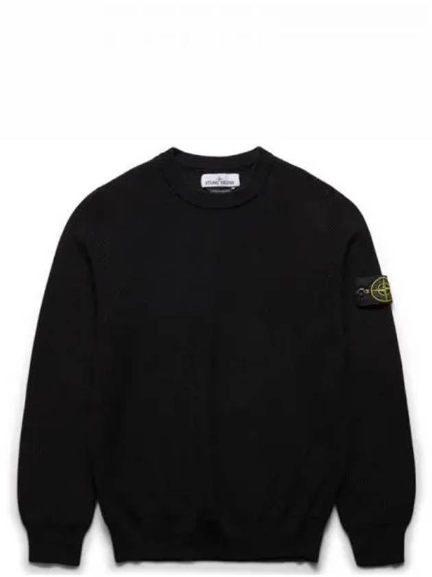 Men's Ribbed Soft Cotton Crewneck Knit Top Black - STONE ISLAND - BALAAN 2