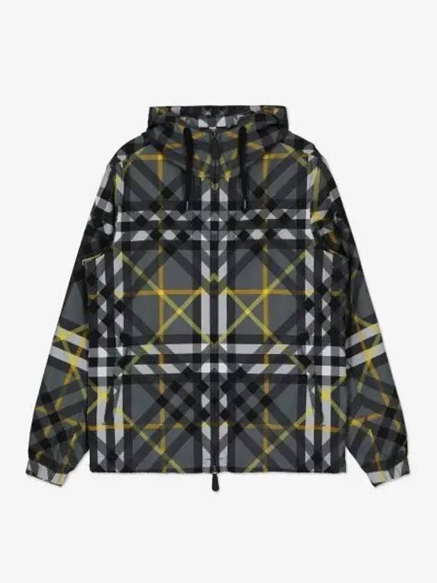 Men's Layered Check Stanford Gabardine Hooded Jacket Storm Grey - BURBERRY - BALAAN 2