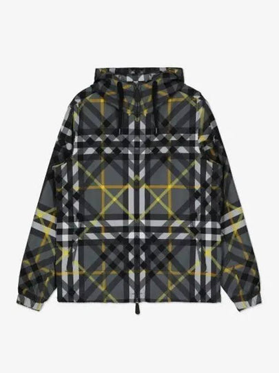 Men's Layered Check Stanford Gabardine Hooded Jacket Storm Grey - BURBERRY - BALAAN 2