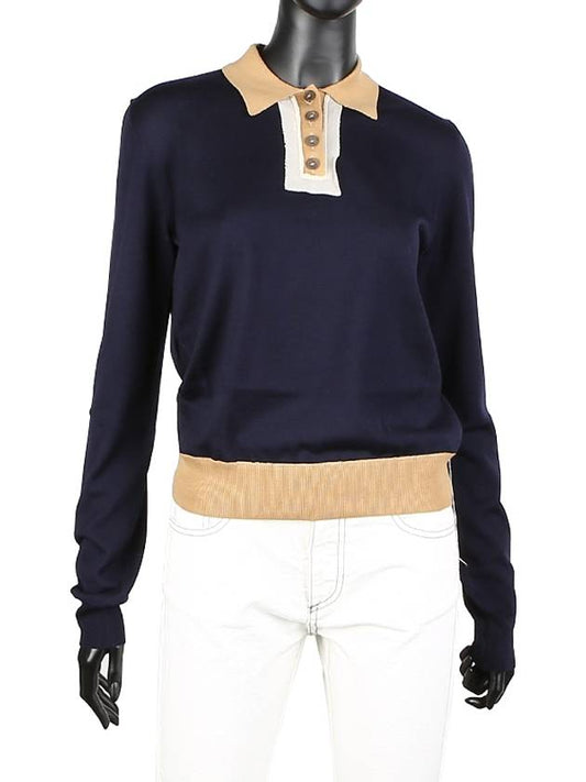 Women's Wool Collar Knit Top Navy - MAISON MARGIELA - BALAAN.