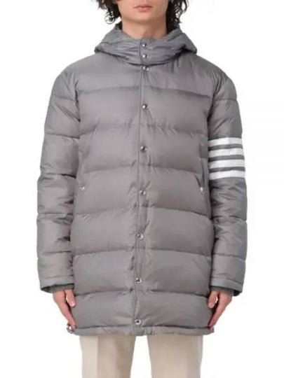 Men's 4 Bar Button Down Hooded Padding Grey - THOM BROWNE - BALAAN 2