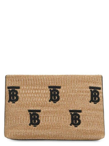 Monogram Raffia Effect Zip Pouch Bag Beige - BURBERRY - BALAAN 1