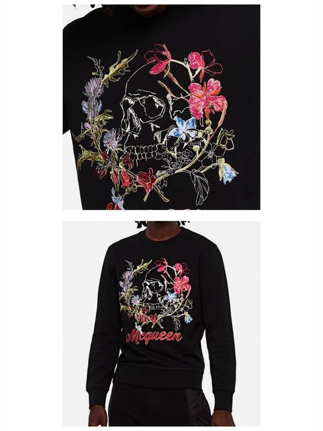 Men's Floral Embroidery Sweatshirt Black - ALEXANDER MCQUEEN - BALAAN 6