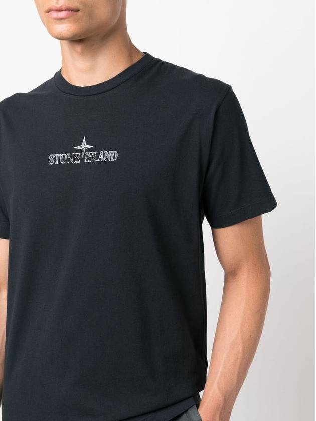 Logo Print Short Sleeve T-Shirt Navy Blue - STONE ISLAND - BALAAN 4