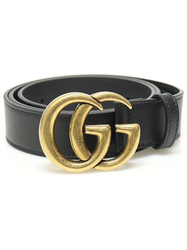 Black leather gold plated double G buckle GG Marmont men s belt 85 414516 - GUCCI - BALAAN 1