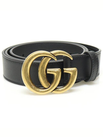 Black leather gold plated double G buckle GG Marmont men s belt 85 - GUCCI - BALAAN 1