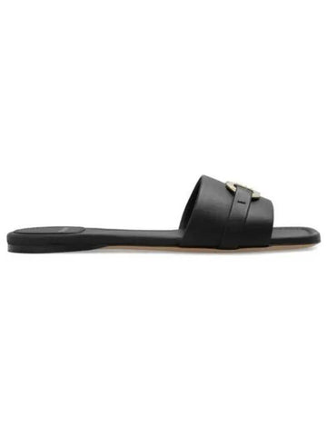 Gancini Ornament Flat Slide Black - SALVATORE FERRAGAMO - BALAAN 1